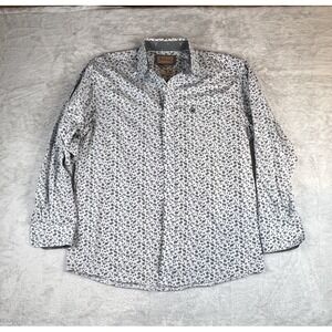 Ariat Wrinkle Free Shirt Mens L White Printed Button Down Spurs Boots Cowboy